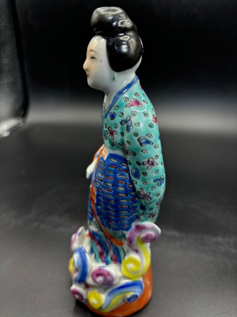 中国美術 古玩 色絵陶人形 陶器人形 高さ約20cm 置物 オブジェ 古董品