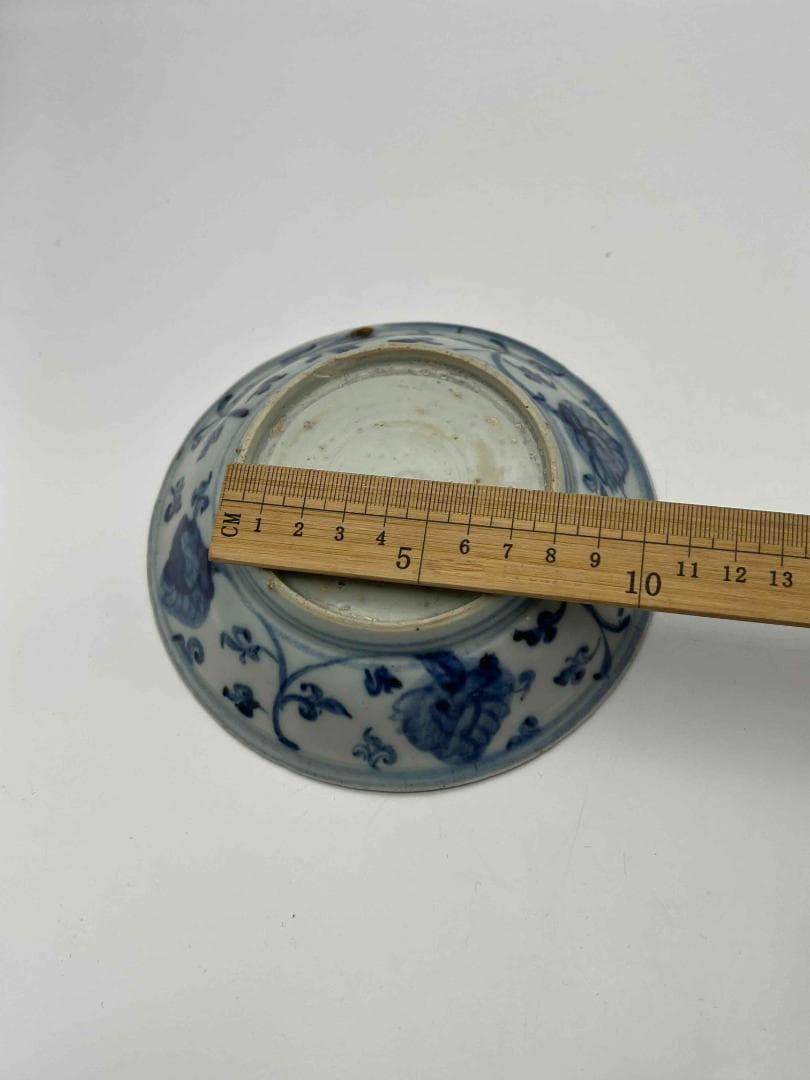 明時代　染付 青花神獣文盤　麒麟文古染付皿 唐物　古賞物　時代物(D-76)