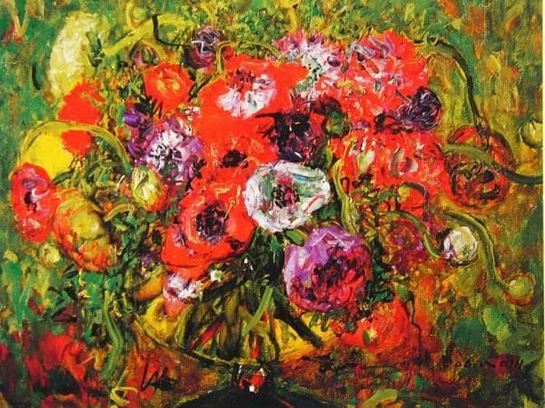 宮本三郎、花、希少画集画、新品高級額、額装付、状態良好、油彩 風景