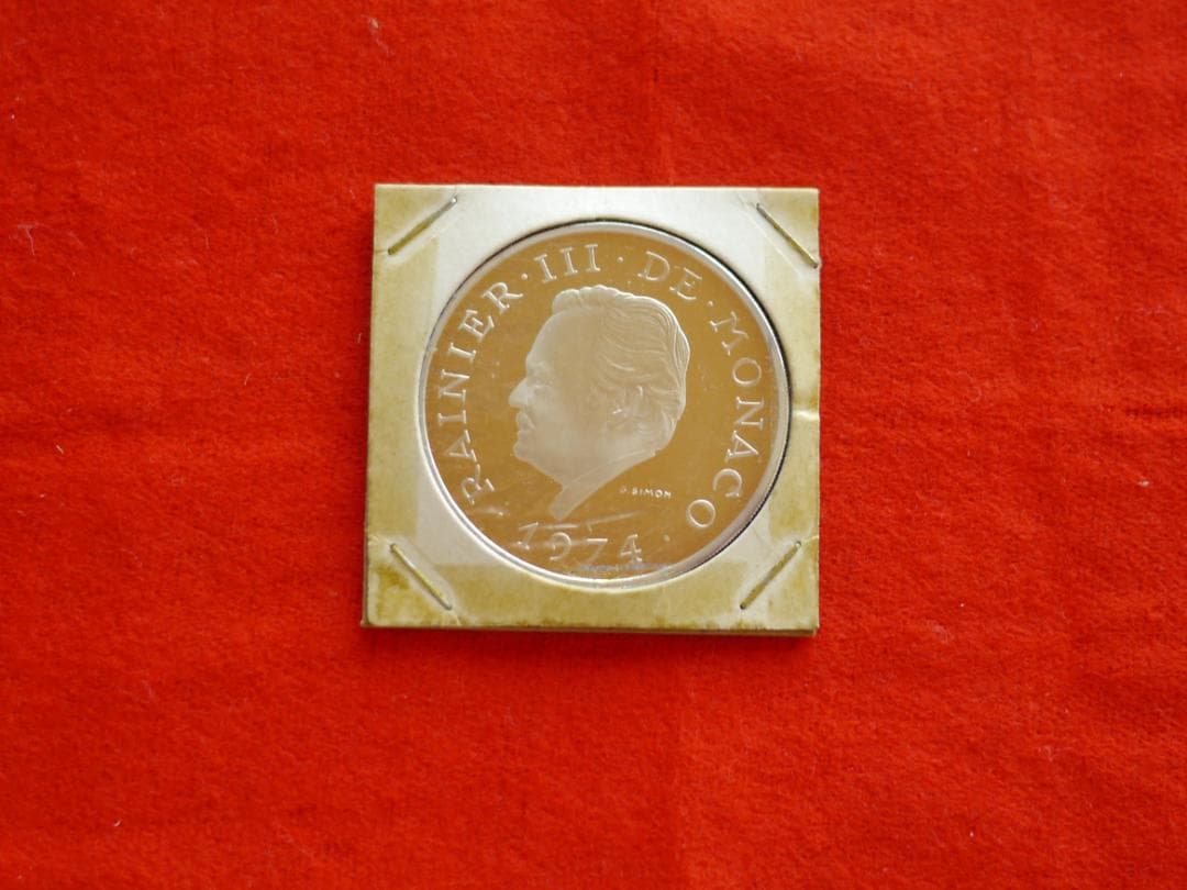 1974年　モナコ公国レニエ3世即位25周年　公式100フランプルーフ銀貨