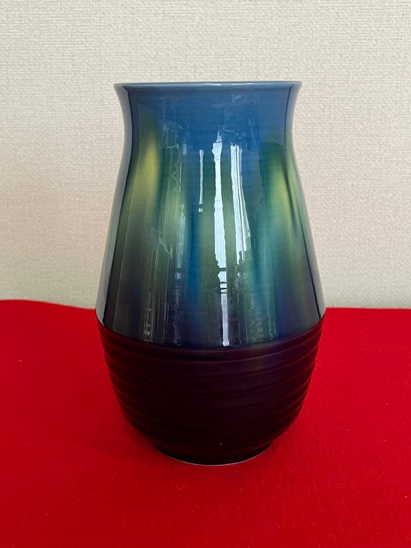 【特価】 柳雨軒 三代 人間国宝 徳田八十吉（正彦銘）碧明釉 花瓶 T241