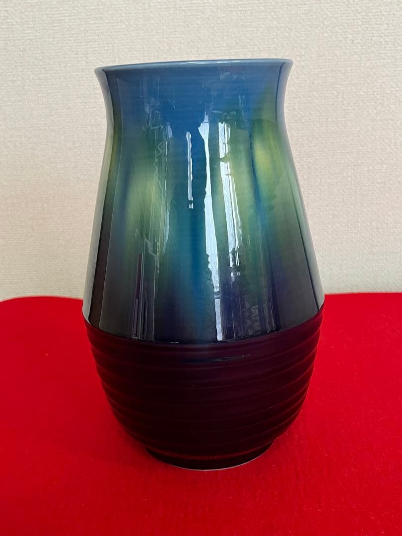 【特価】 柳雨軒 三代 人間国宝 徳田八十吉（正彦銘）碧明釉 花瓶 T241