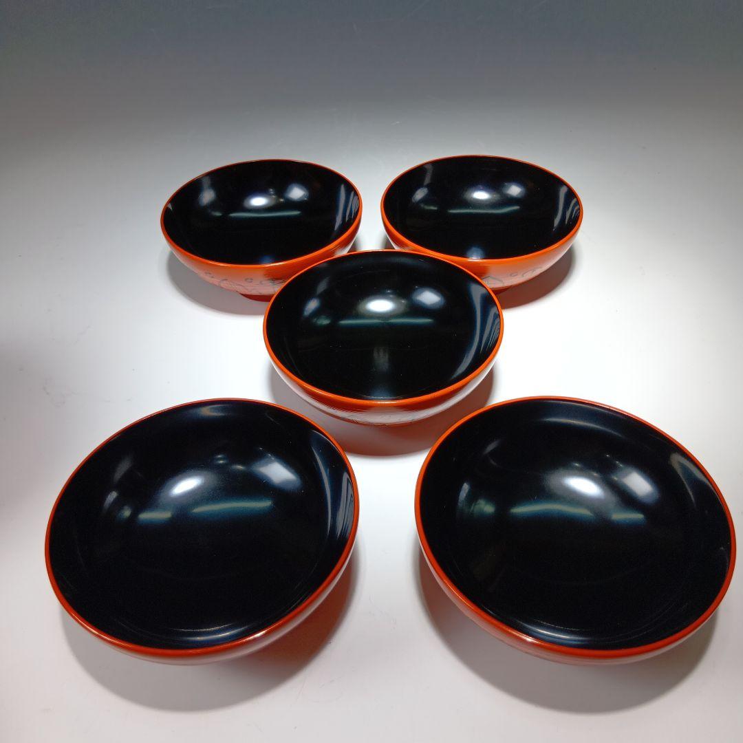 最終値下げ輪島塗　剣牡丹模様付　吸物碗5客　　 共箱　美品