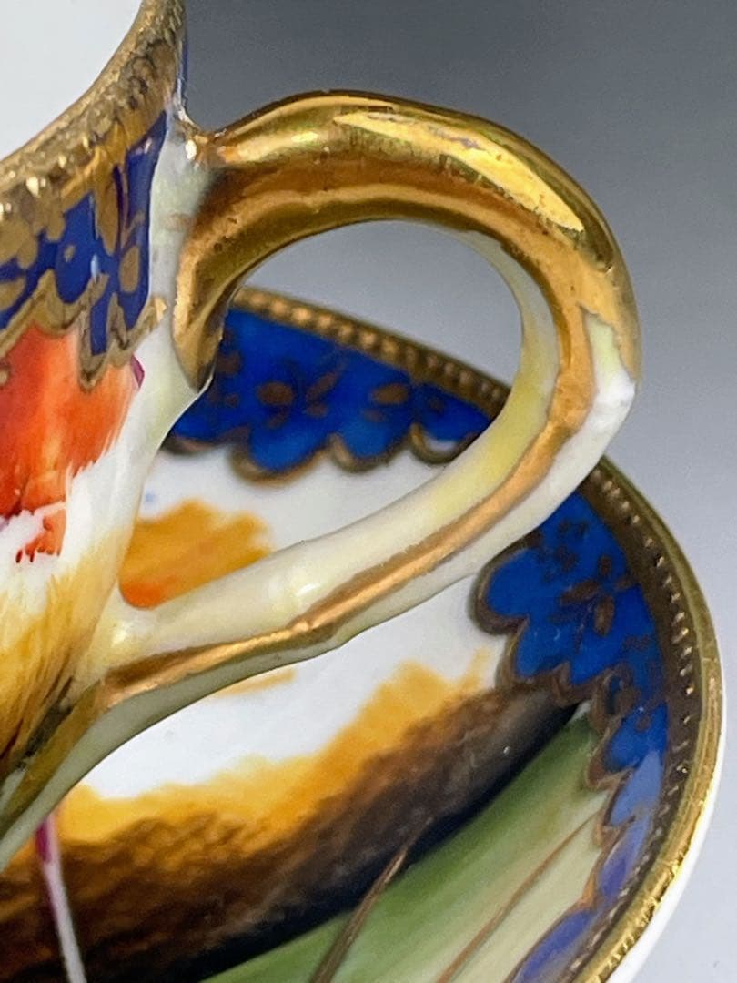 オールドニッポン カモメ 風景図 ティーカップ＆ソーサー アールヌーボー 金盛り