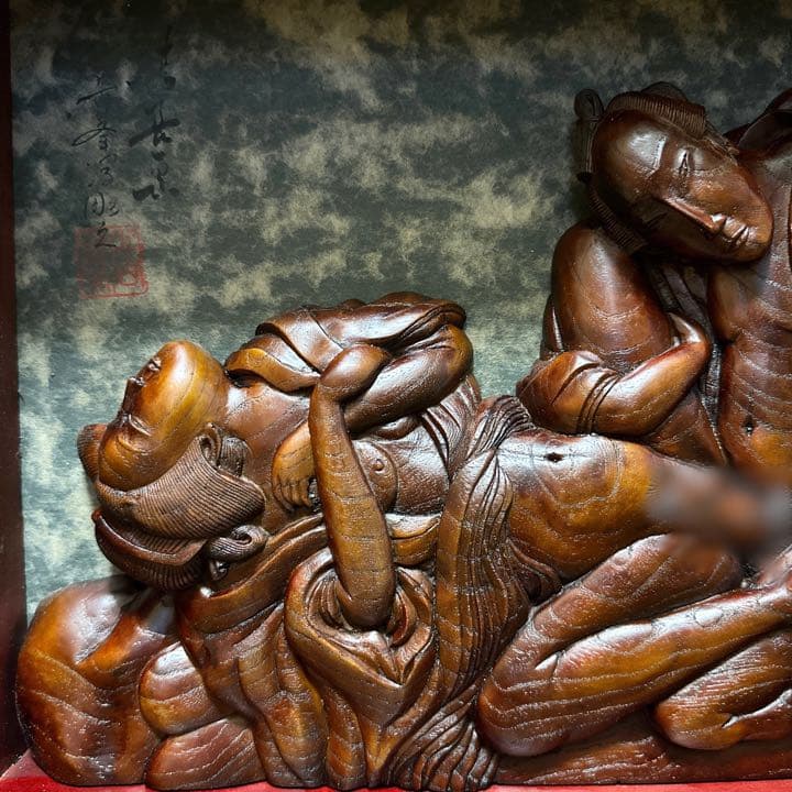 木彫り春画 枕絵 あぶな絵 岳峯字彫之 鳥居清長画