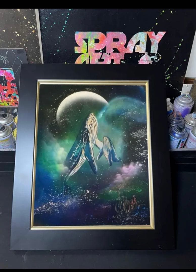 スプレーアートエデンF 6サイズ　キャンバス原画黒額付き