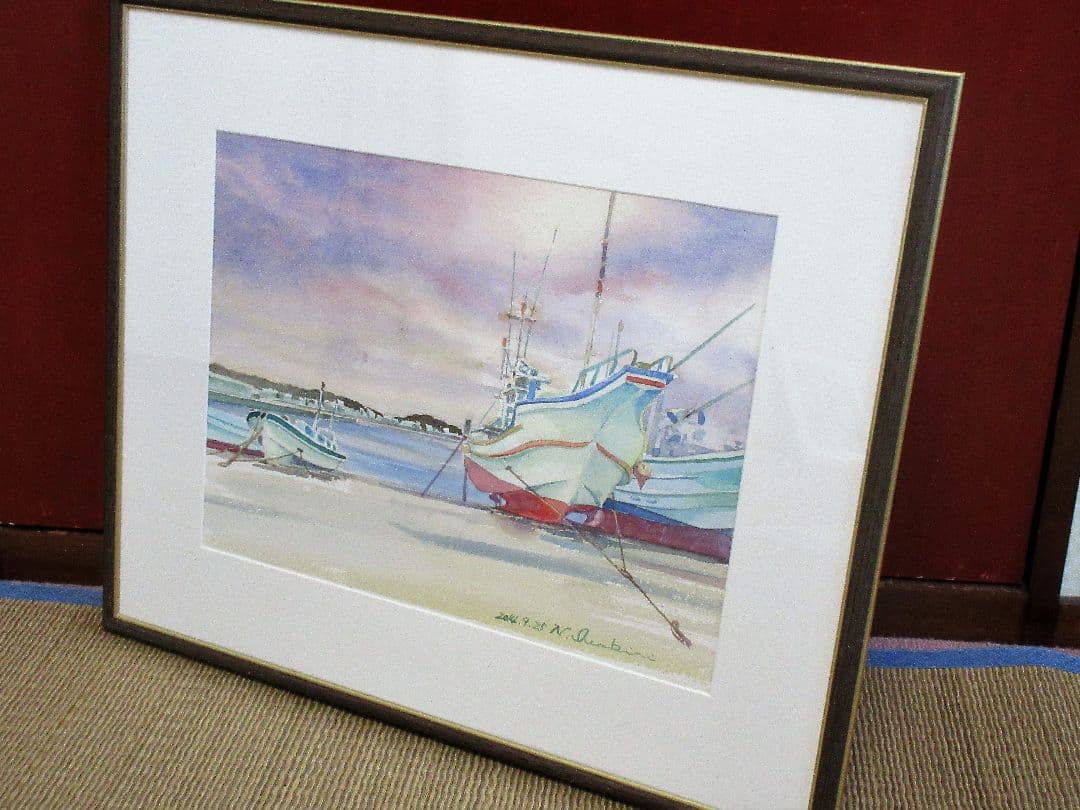 水彩画「陸上げ船」
