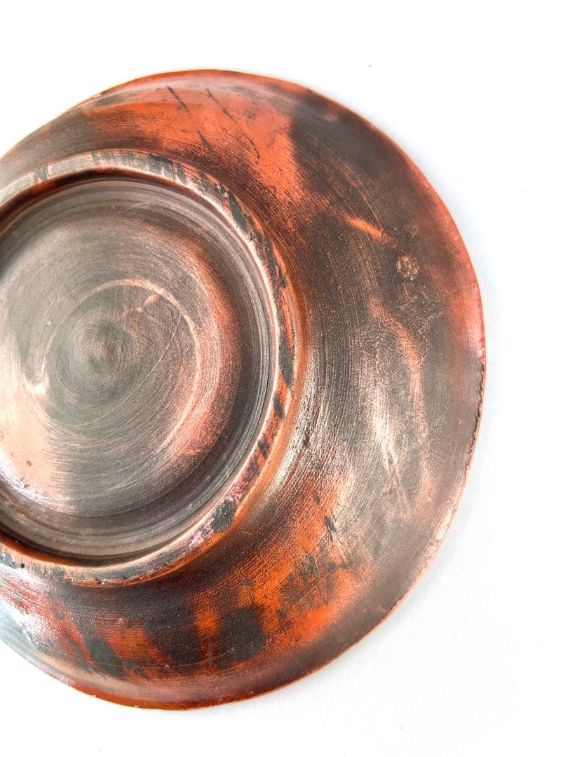 色備前草花画皿　極楽園御庭焼　H4×W18.8cm 合箱