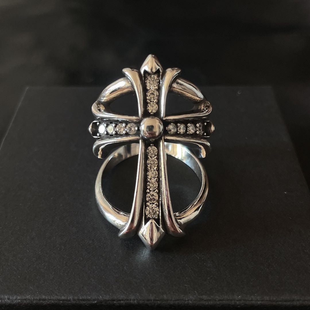 ノーブランド　クロス　インフィニティ　ストーン　指輪　silver９２５　１９号