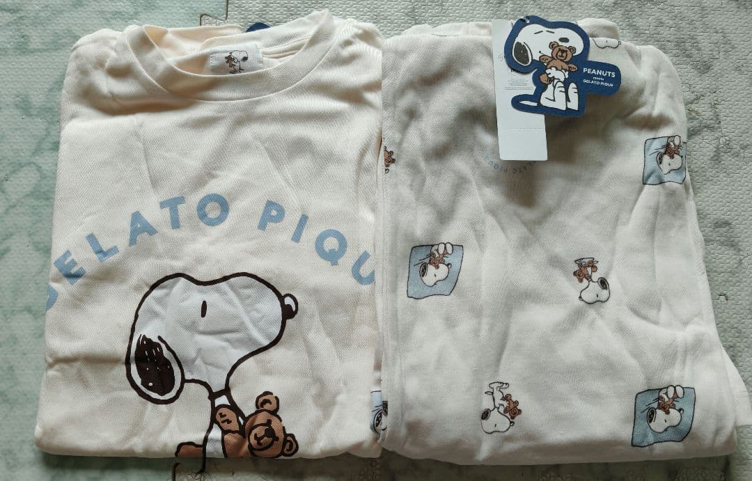ジェラートピケ×スヌーピー　ワンポイントロンT 　ホワイト　上下セット 15-9