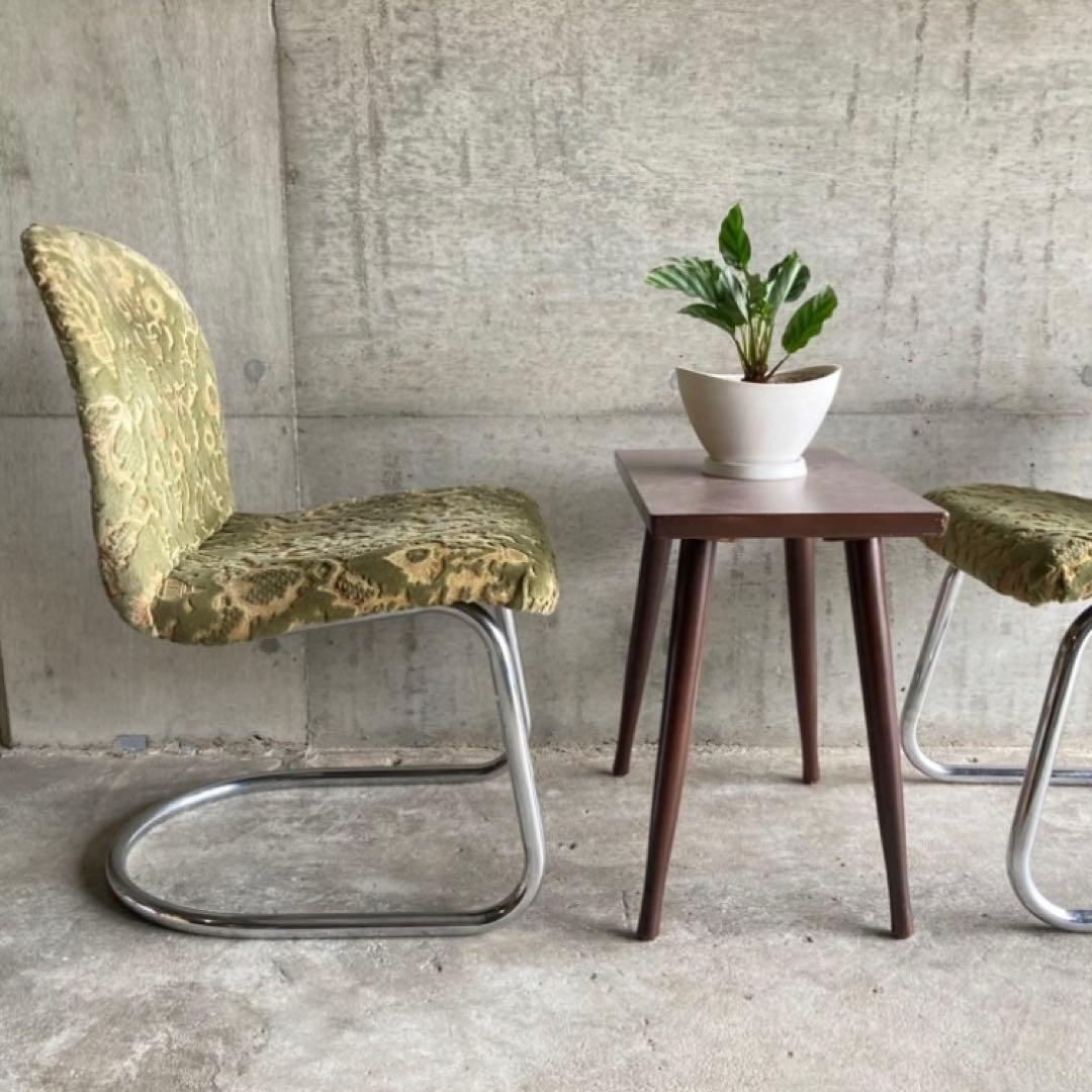 カンチレバー チェア 椅子 2脚 ビロード ジャガード 金華山 昭和 レトロ