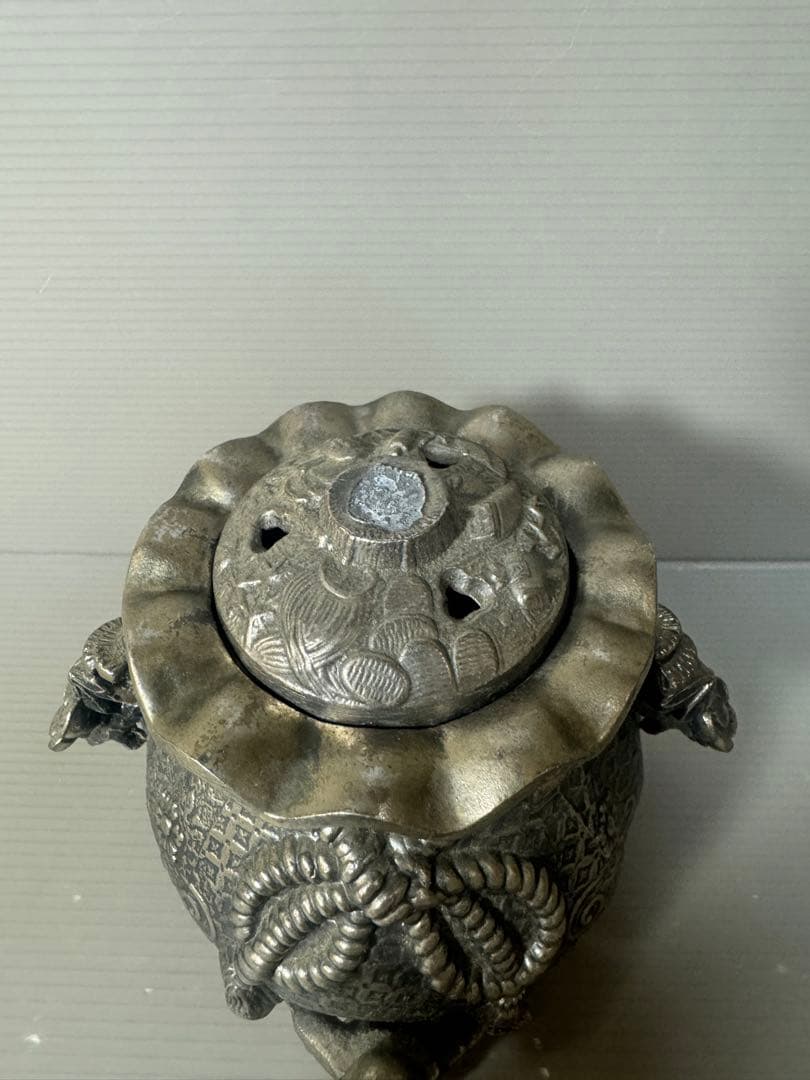 2588 高岡銅器 3足 香炉 寿 香立 風炉