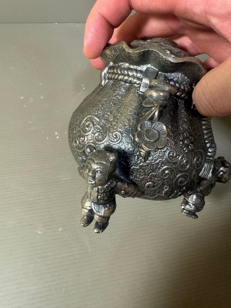 2588 高岡銅器 3足 香炉 寿 香立 風炉