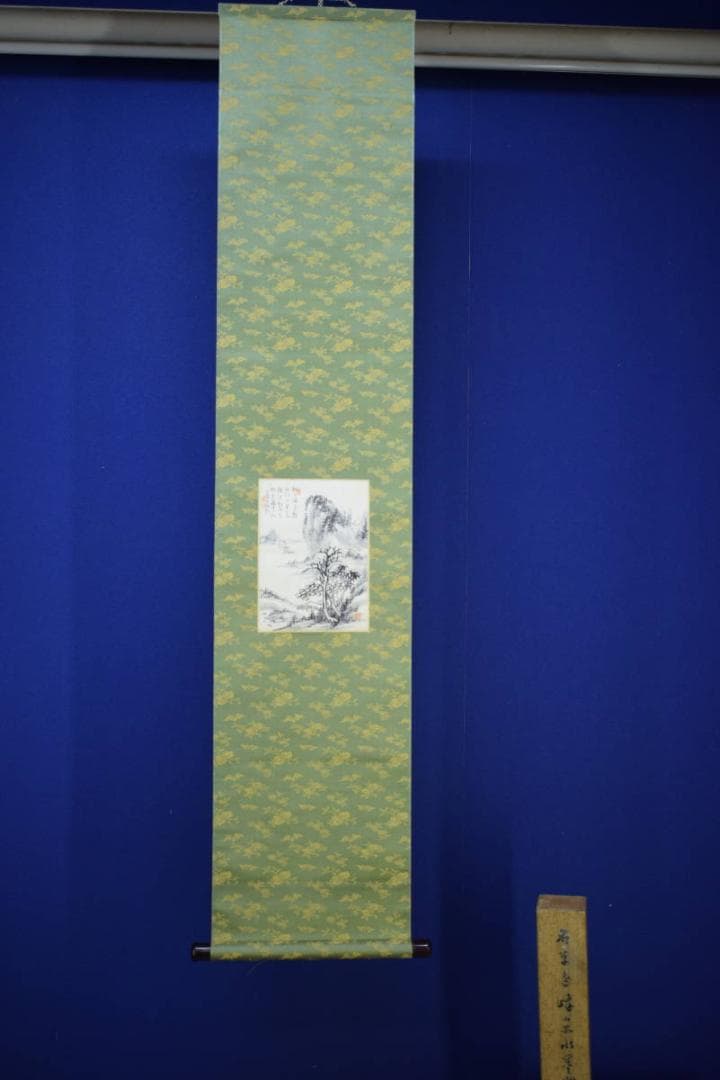 真作/名草逸峰/山水帆船画賛/軸先紫檀/桐極箱付/布袋屋掛軸HH-822