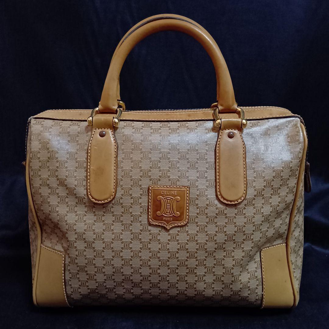 CELINE マカダム柄 ハンドバッグ ミニボストンバッグ ブラゾンロゴ