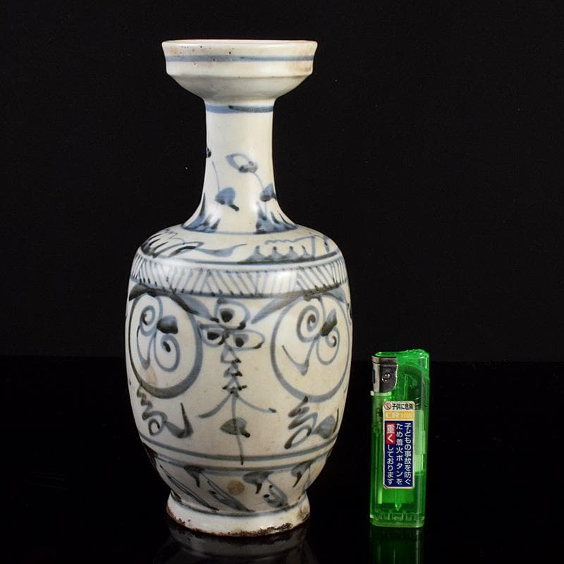 中国　呉須染付　花文　盤口瓶　M　R5036