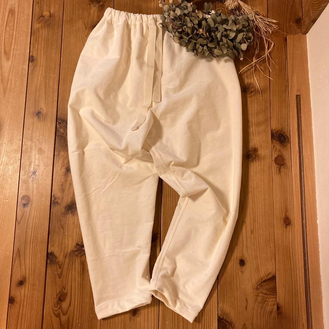＊ハンドメイド＊もんぺパンツ　裏起毛サルエルタイプ　コーデュロイバニラクリームＬ