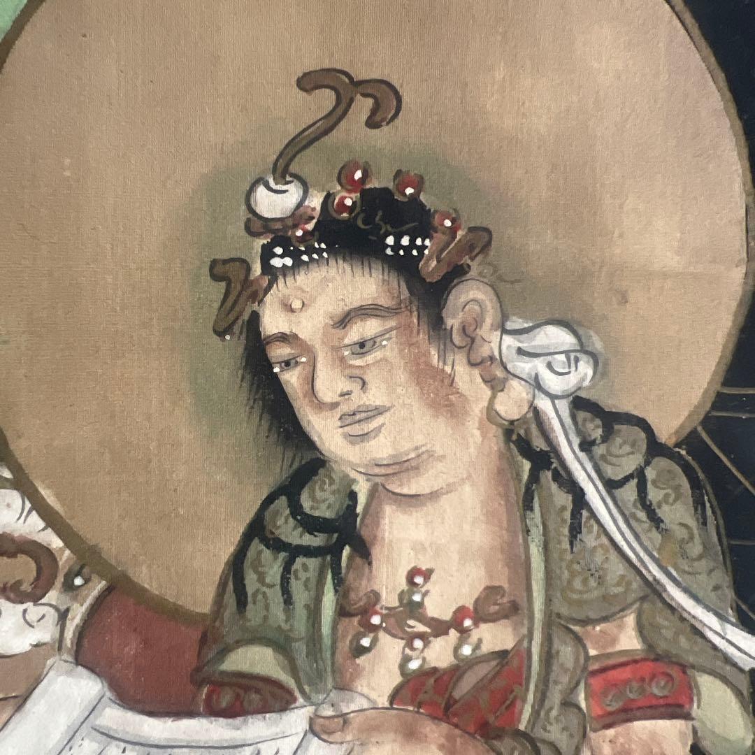 佛画　仏画　人物画　釈迦三尊　絹本　肉筆