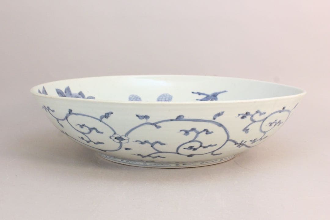 No5146 古伊万里　大明成化年製　染付花鳥文大皿　直径47cm 送料無料