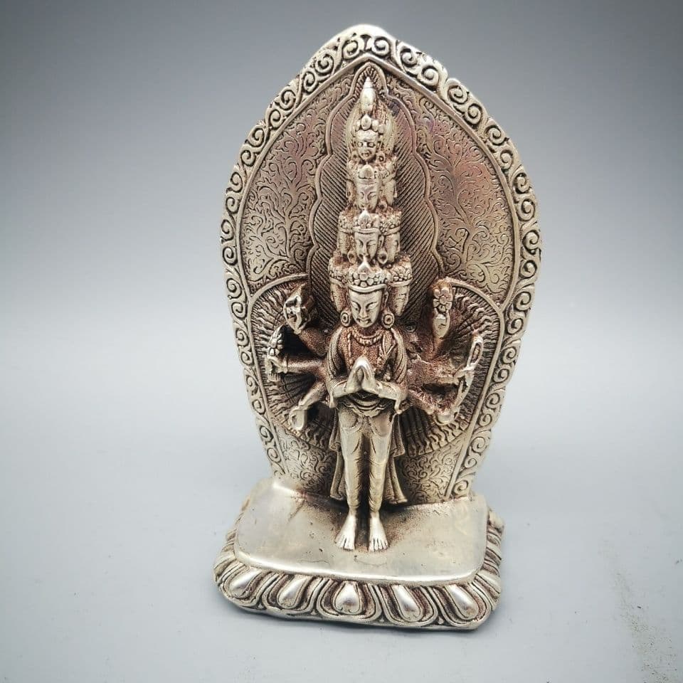 仏教美術銅鎏銀チベット密宗密教十一面千手観音立像