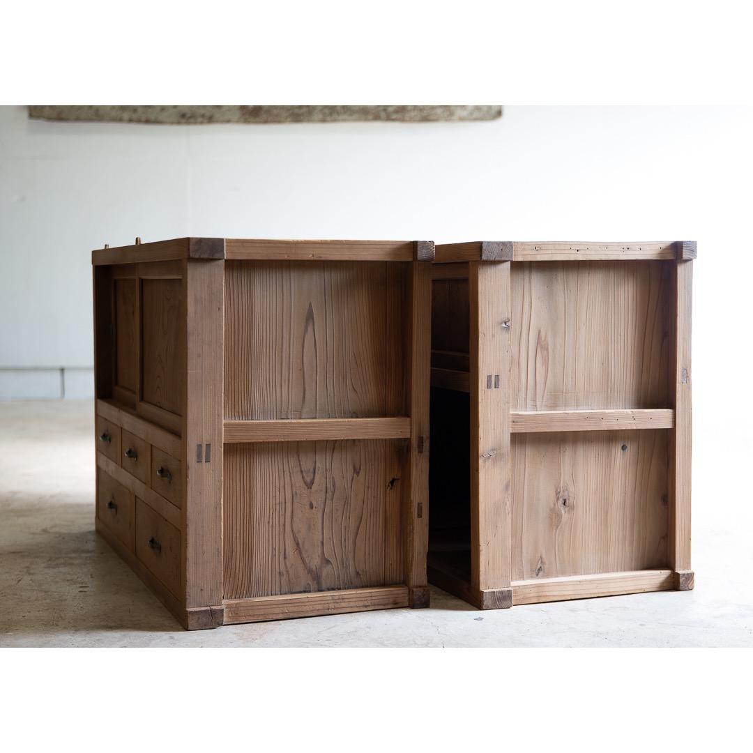 木製戸棚 古家具 2段重ね 収納棚 食器棚 幅890奥410高1210 送料込