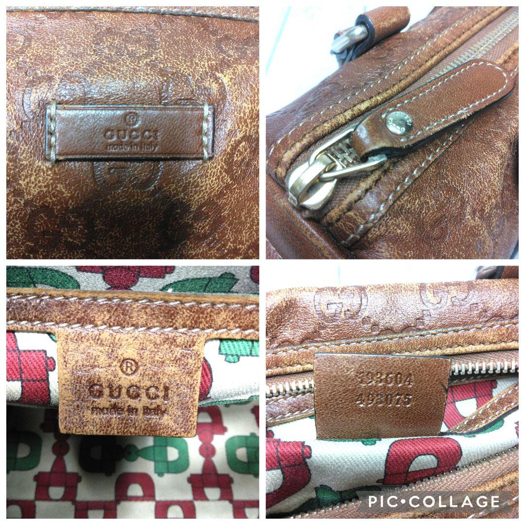 GUCCI ミニボストン　シマ　GGロゴ オールレザー　希少　総柄　493075