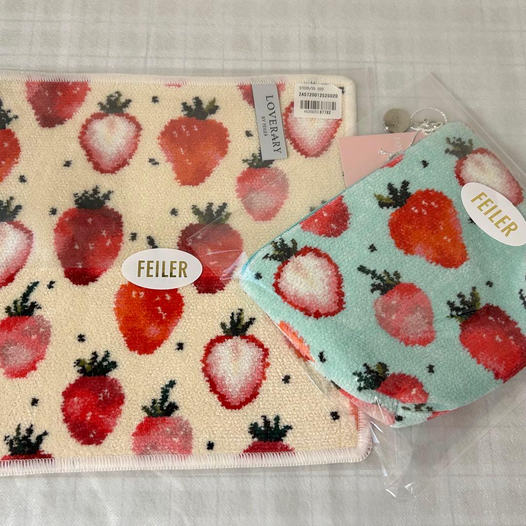 ラブラリー♡ストロベリードットハンカチ＆ストロベリードット舟型ポーチMフェイラー