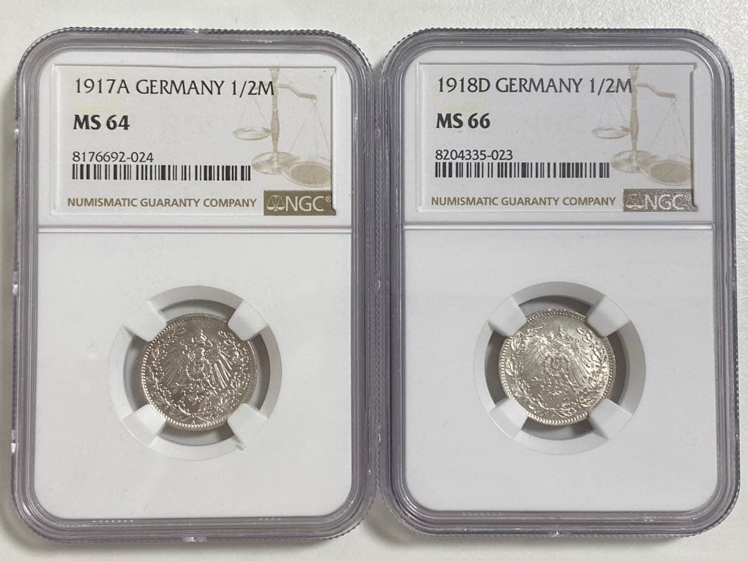 1917A 1918D ドイツ銀貨 2枚セット 古銭 1/2 Mark