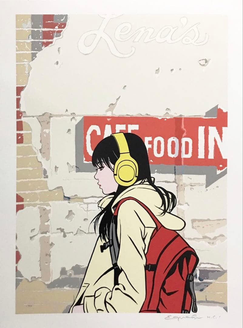 江口寿史 エディションサイン入り版画「Lena’s Café」