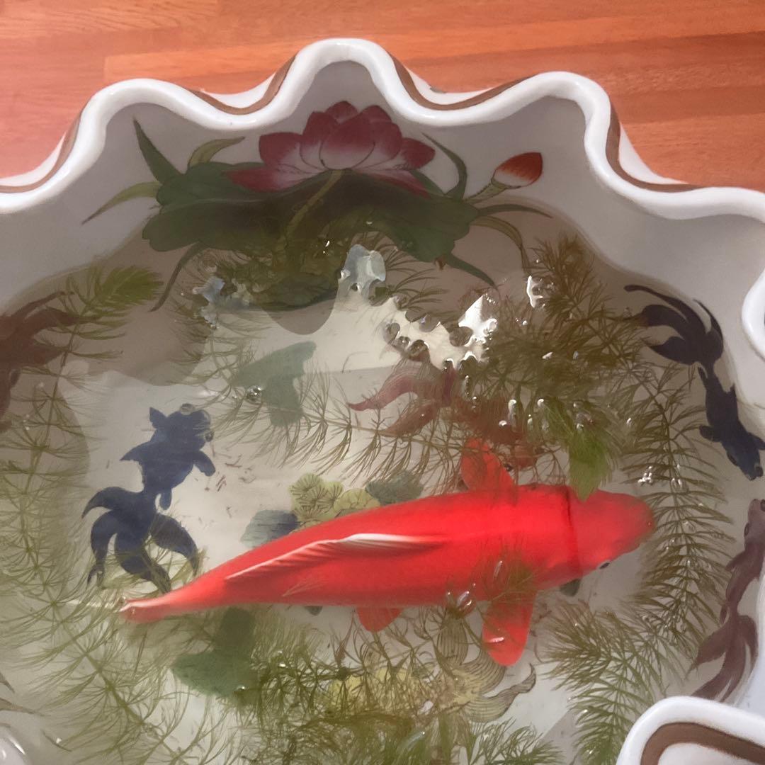 花と果物の装飾 陶器の水鉢、手描き、シノワズリ