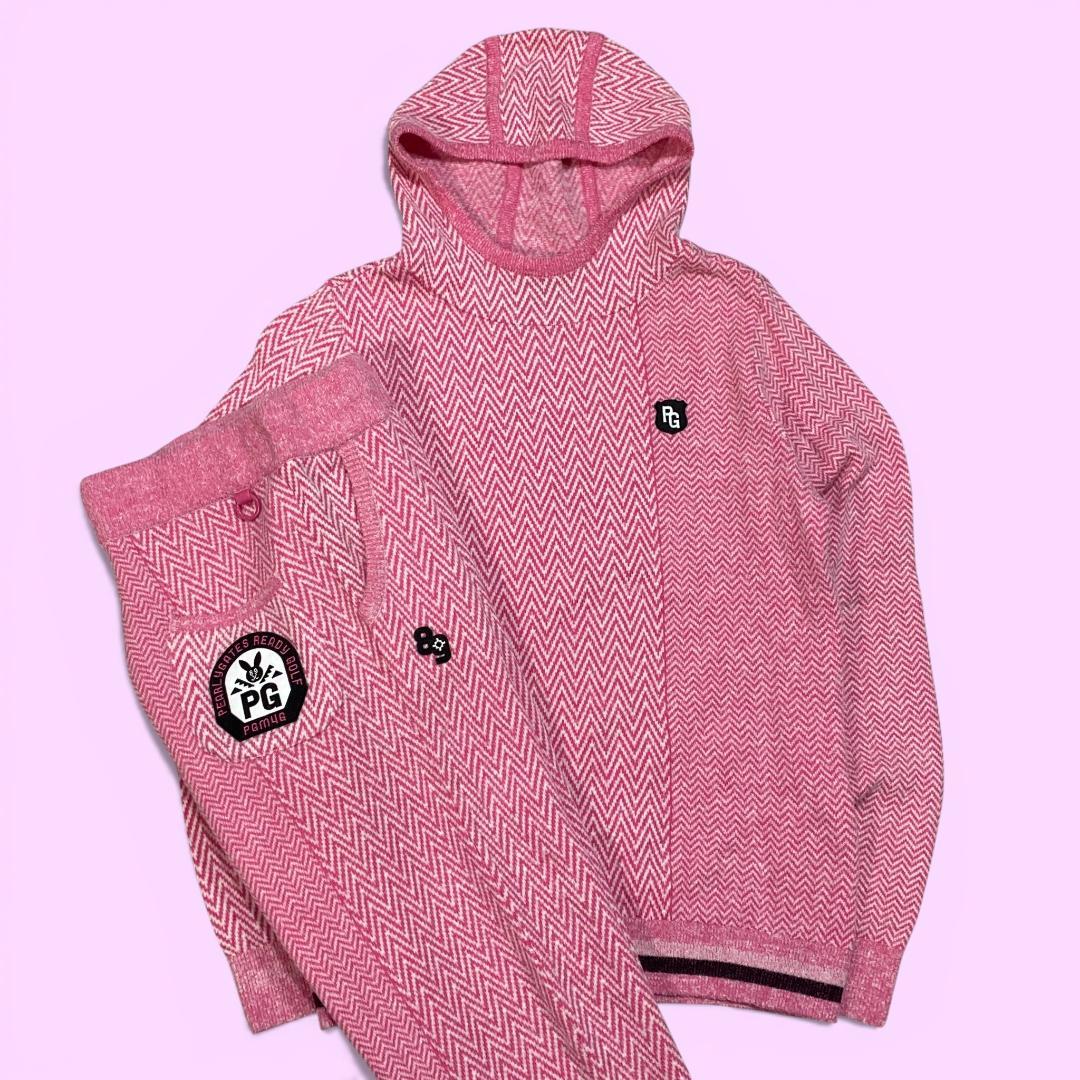 【韓国モデル】パーリーゲイツ ニットパーカー セットアップ 1 ピンク ゴルフ