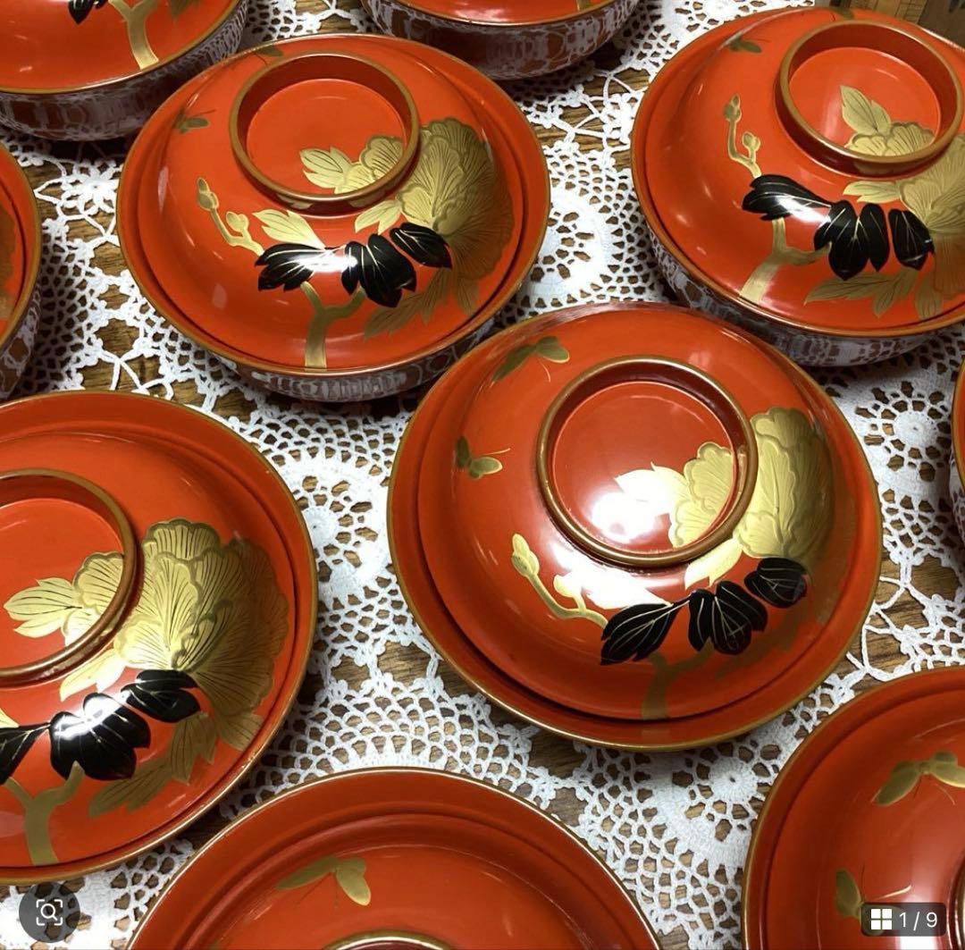 k2f20 朱　牡丹　吸物椀10客