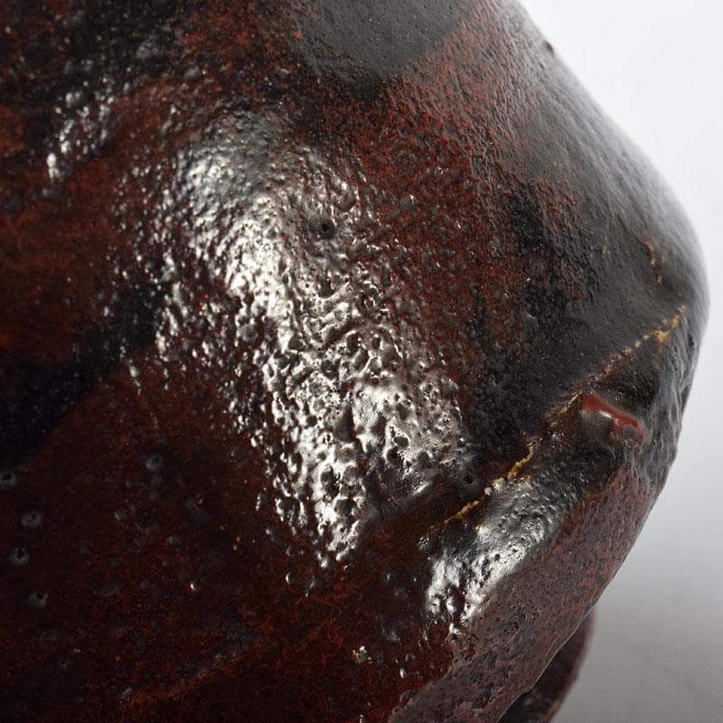 茶道具　楽吉左衛門作　黒楽筒茶碗　仕覆付　共箱　M　R8725