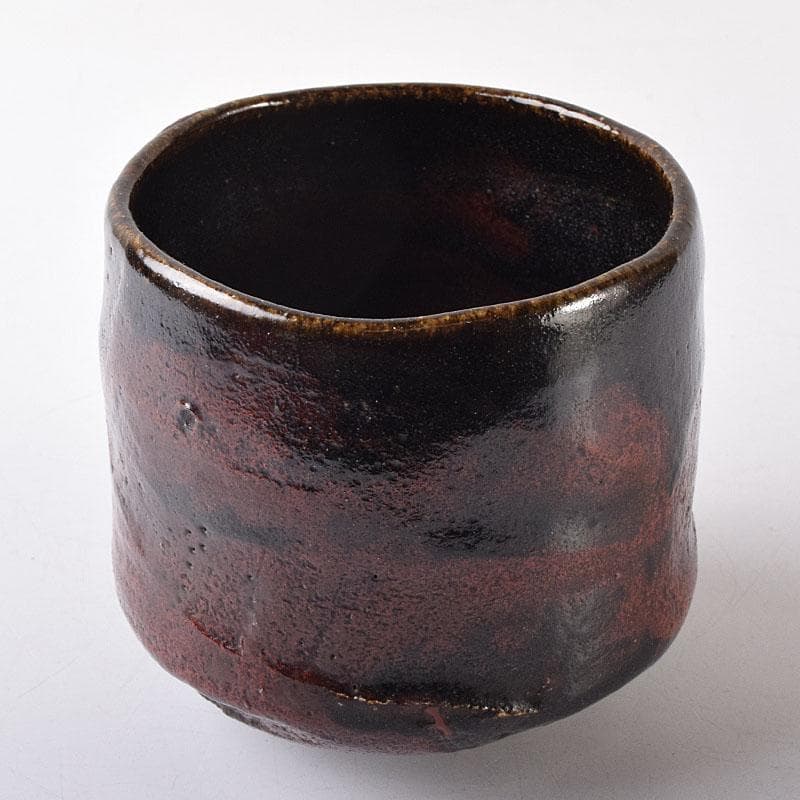 茶道具　楽吉左衛門作　黒楽筒茶碗　仕覆付　共箱　M　R8725