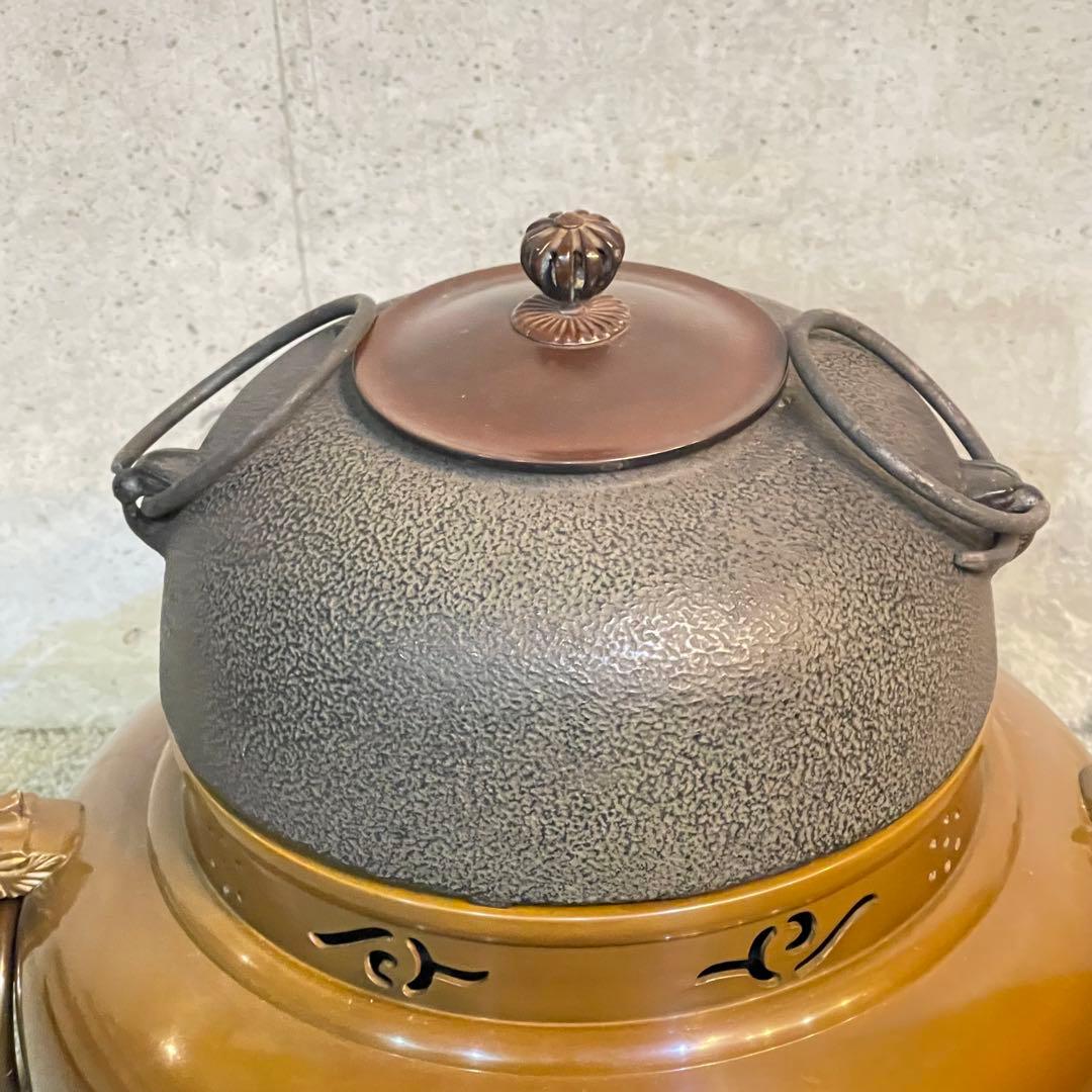 茶道具 釜 茶釜 唐銅 鬼面風炉 丸釜添 閑浄