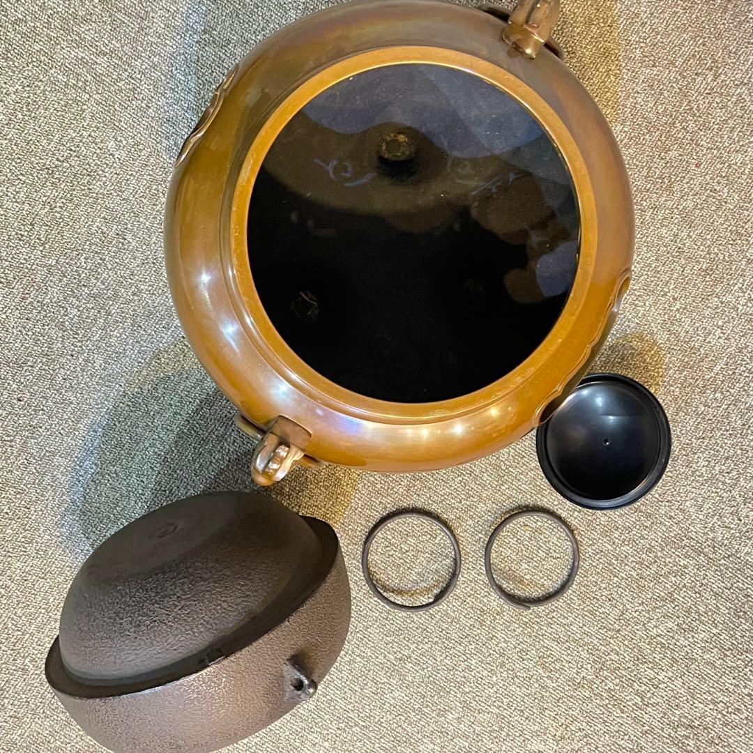 茶道具 釜 茶釜 唐銅 鬼面風炉 丸釜添 閑浄