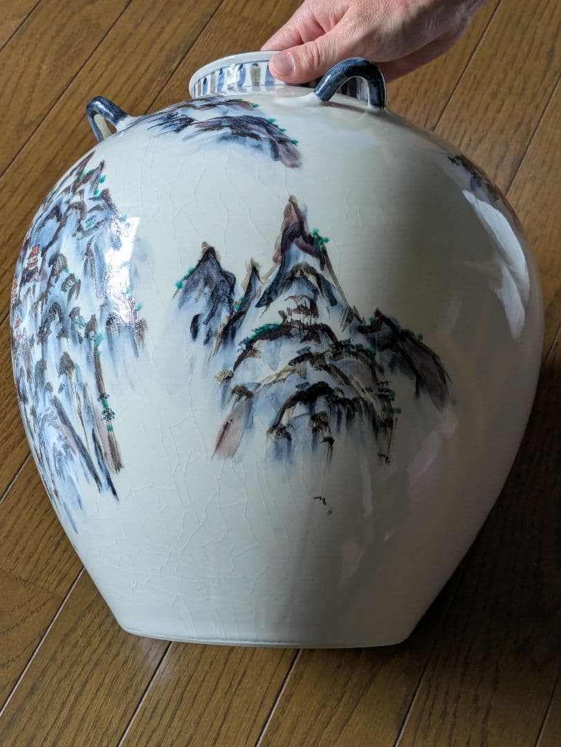 九谷焼 染付 山水図大花瓶