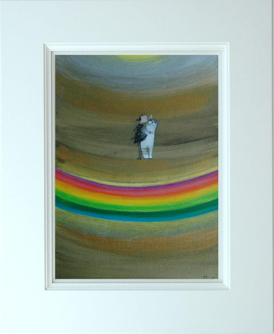 油絵 菅家令子 絵 絵画インテリア額付(黒) F3-030919子犬子猫と女の子