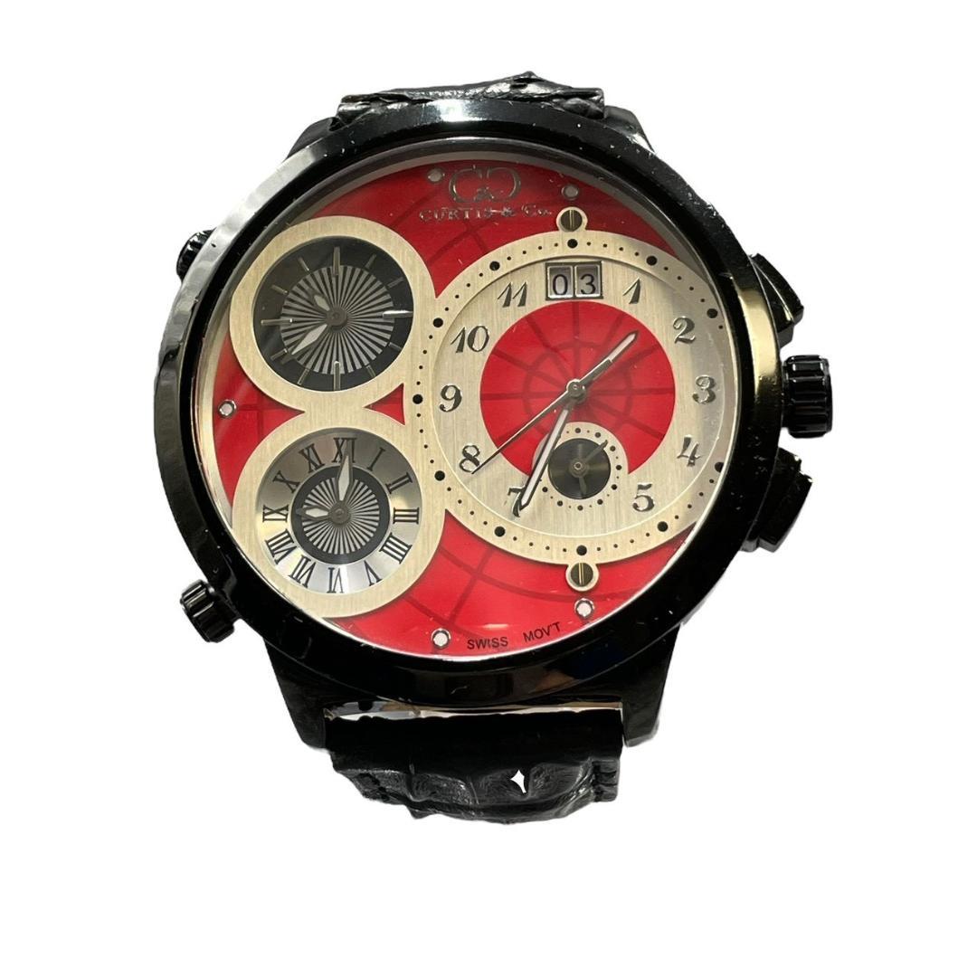 【新品電池】カーティス 腕時計 クォーツ ビッグタイムワールド クロコダイル