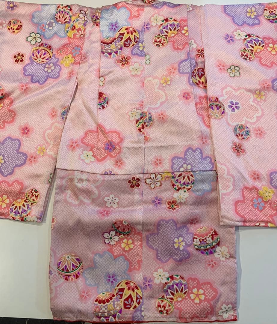 七五三⭐︎正絹⭐︎桜古典柄着物、被布コート、ファー襟付き7点セット新品タグ付三歳五歳