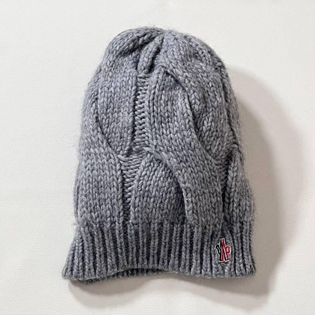 【美品】モンクレール　ニット帽　ケーブル編み　ロゴ　ユニセックス　キャップ　帽子