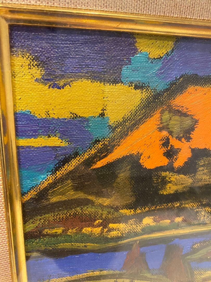 田崎広助　朱富士　油絵　油彩　画寸　SM