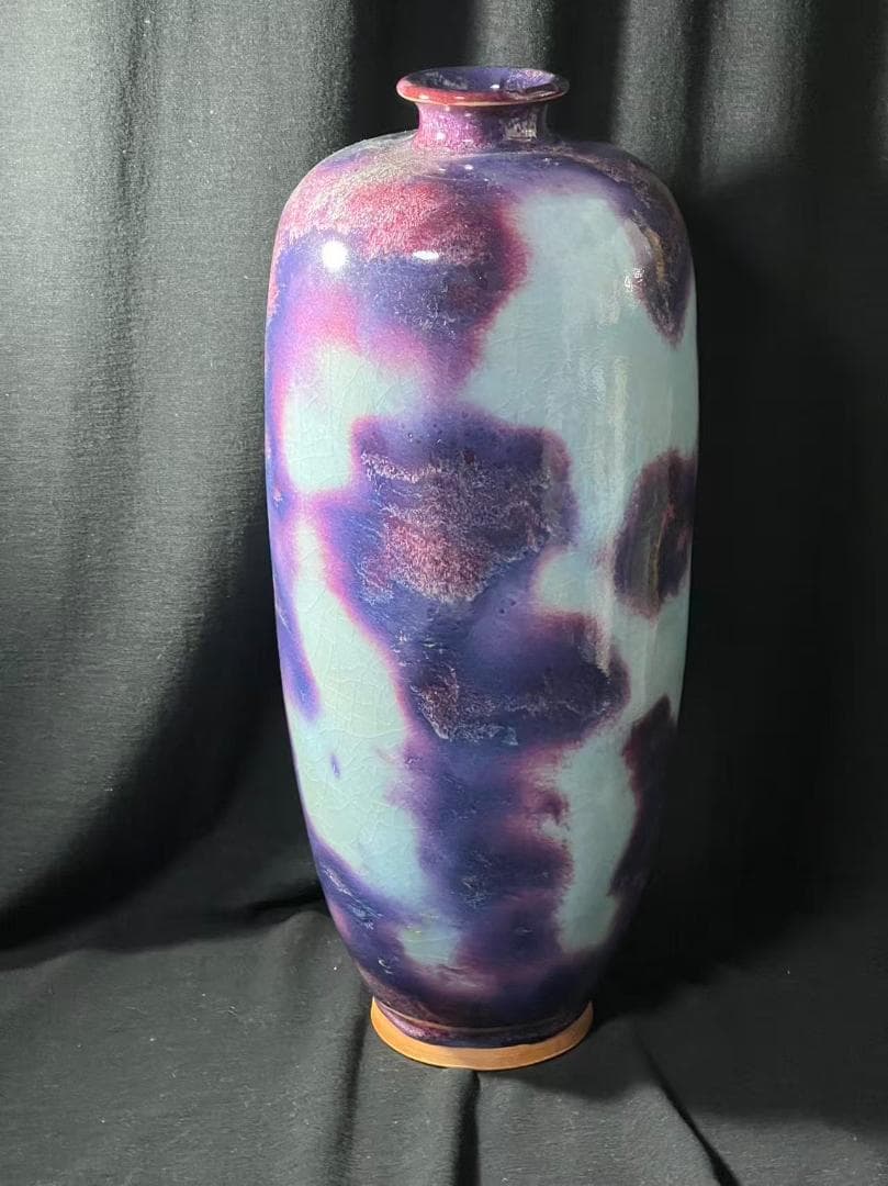 鈞窯　天青釉紫斑瓶　窯変釉　辰砂　花入　花瓶　茶道具 唐物(B-106)