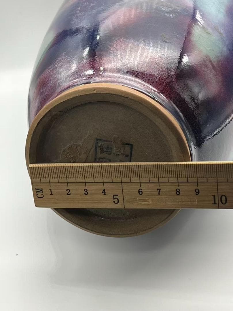 鈞窯　天青釉紫斑瓶　窯変釉　辰砂　花入　花瓶　茶道具 唐物(B-106)