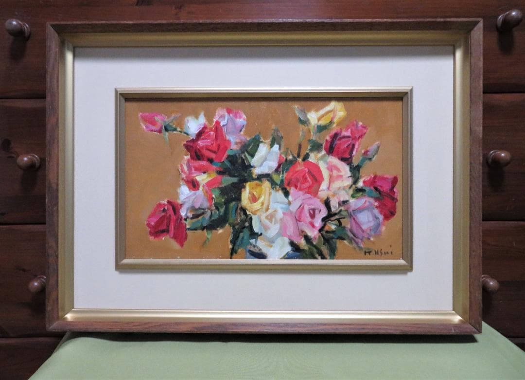 ◆　 臼井圭助　「　ばら　」油彩　M6号　創元会   真作保証　 ◆