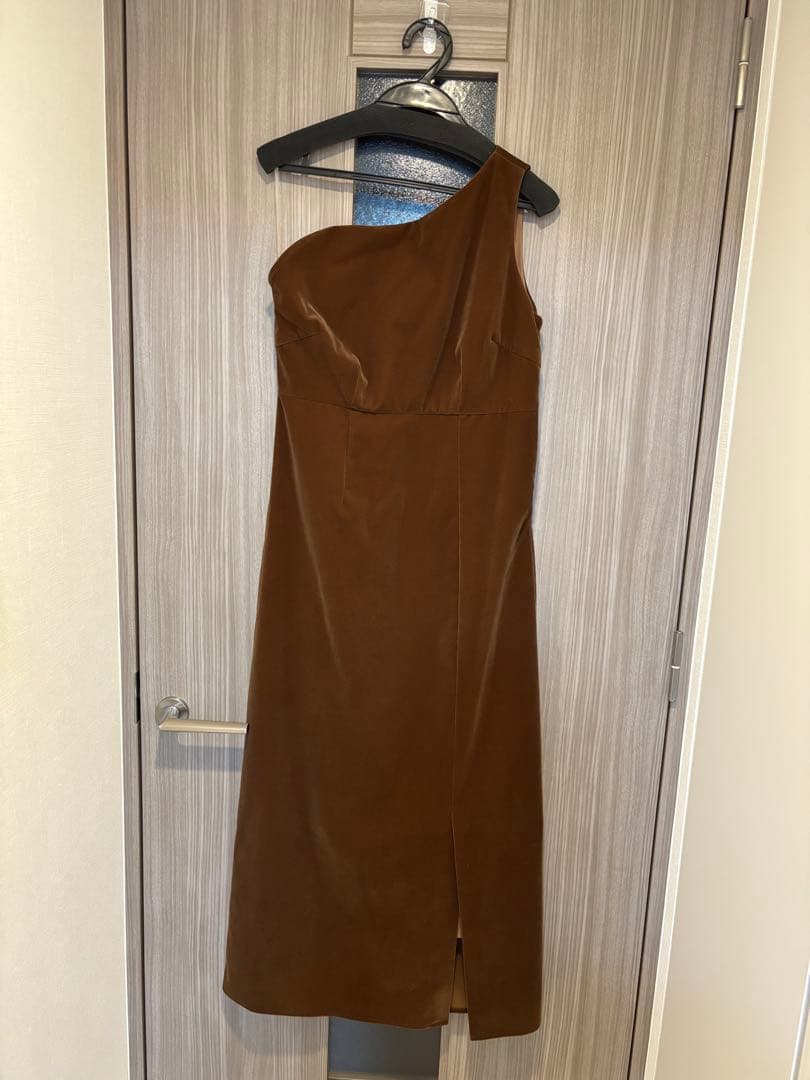 アシンメトリーティアードフリル3WAYベロアIラインドレスワンピース ブラウンM