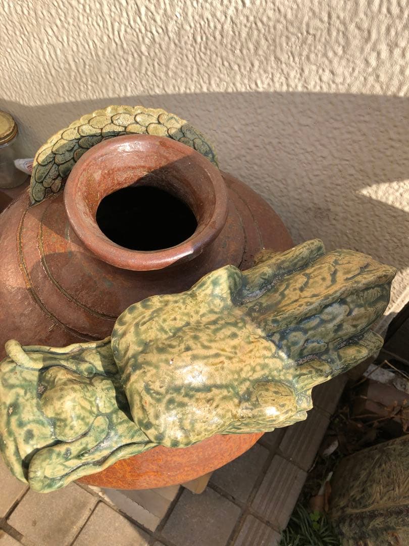 龍頭の壺　丹波焼き　18金