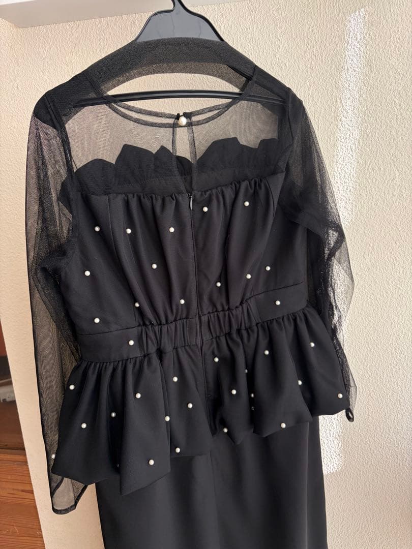 Et.UNiVER 黒 シースルー長袖 ペプラムドレス　M