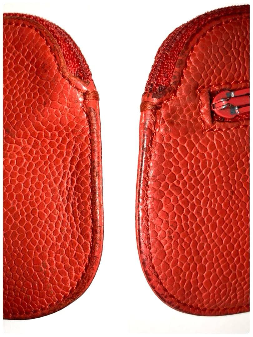 シャネル　キャビアスキン　ココマーク　ポーチ　ケース　カードケース　レッド