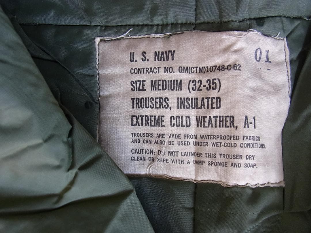 1960年代米海軍の極寒地用作業ズボン A-1 サイズM